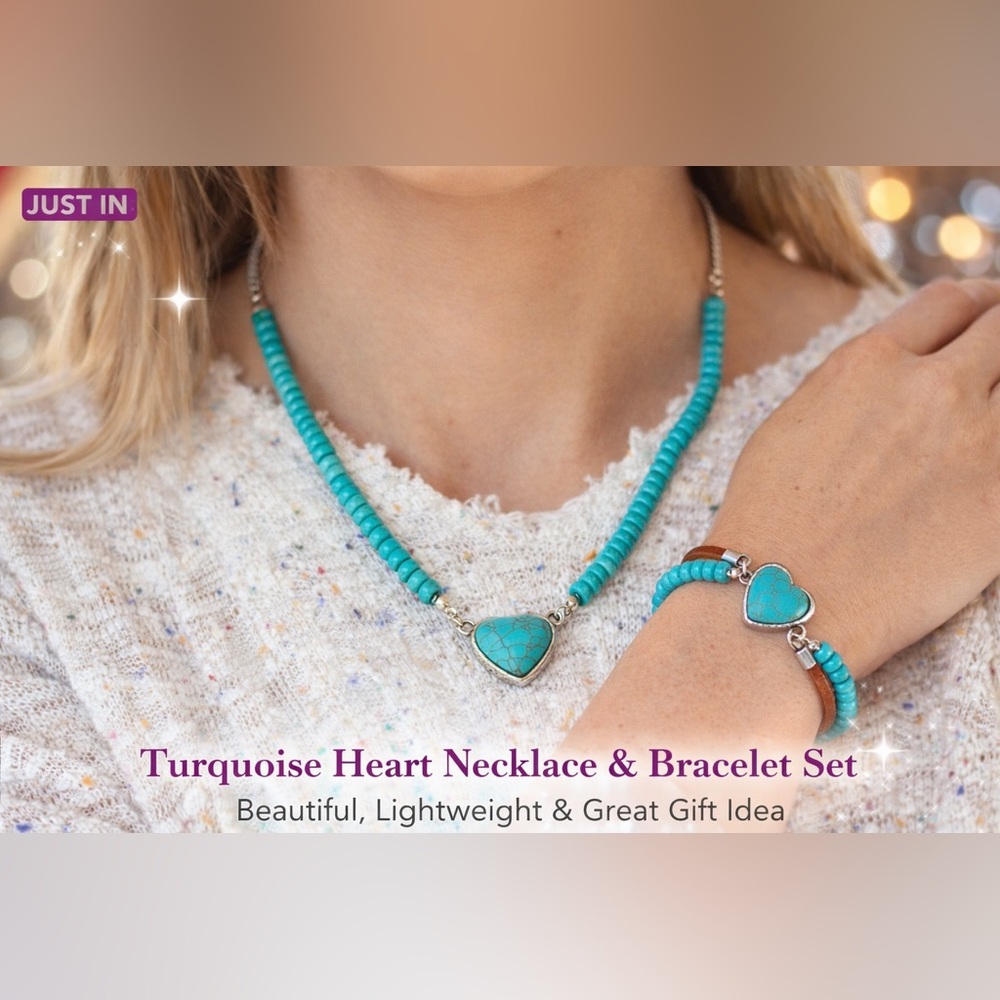 Turquoise Heart Necklace & Bracelet Set | Boho Jewelry | Gift Idea